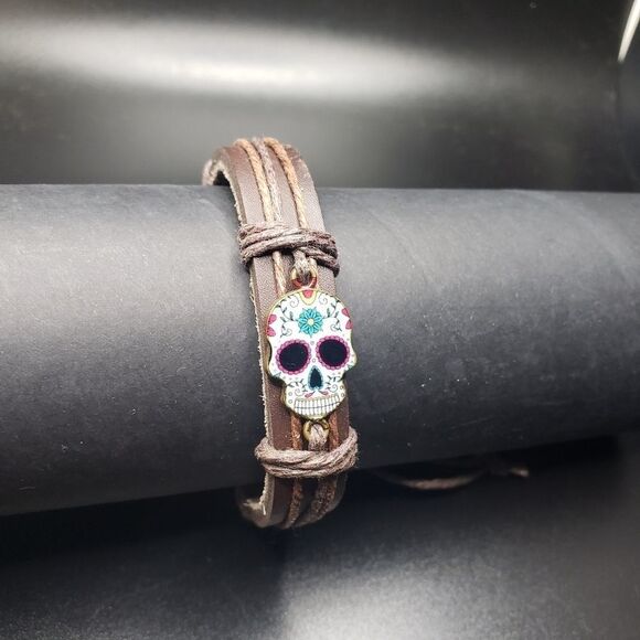 Dia De Los Muertos sugar skull adjustable bracelet - Picture 1 of 3